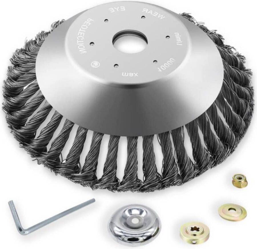 Bloeimaatjes Onkruidborstel voor Bosmaaier Grastrimmer Onkruid Onkruidkrabber Kantenmaaier Onkruidsteker Voegenborstel Onkruidverwijderaar Incl Adapterset Ø20 Max 10.000 toerental p m Staal