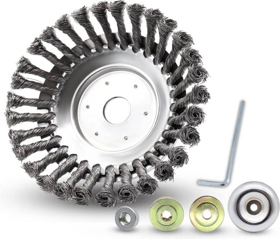 Bloeimaatjes Onkruidborstel voor Bosmaaier Grastrimmer Onkruid Kantenmaaier Onkruidsteker Onkruidkrabber Voegenborstel Onkruidverwijderaar Incl Adapterset Vernieuwde Versie 450gr Ø15.5cm Max 10.000 toerental p m