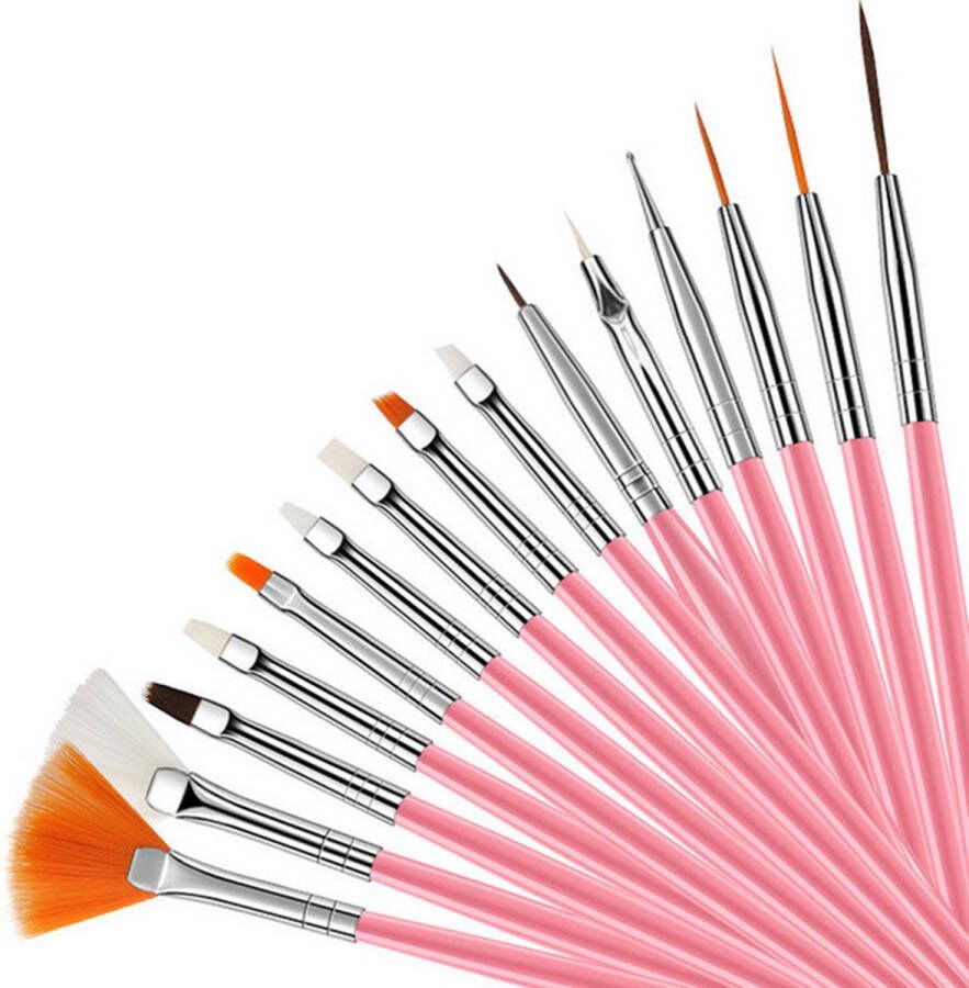 Fabyan Nail Art Brushes Set van 15 Roze Nagel Kwastjes Nail Art Penselen Kunstnagels Gel Nagels Acryl Nagels Nagel Kunst
