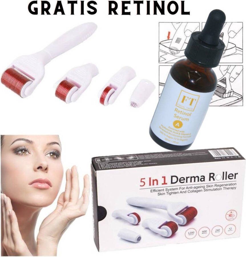Facial Treat Dermaroller Microneedling 5 in 1 SET Gezichtsroller + GRATIS RETINOL Oogroller Bodyroller Dermastamp Huidverjongingsapparaat
