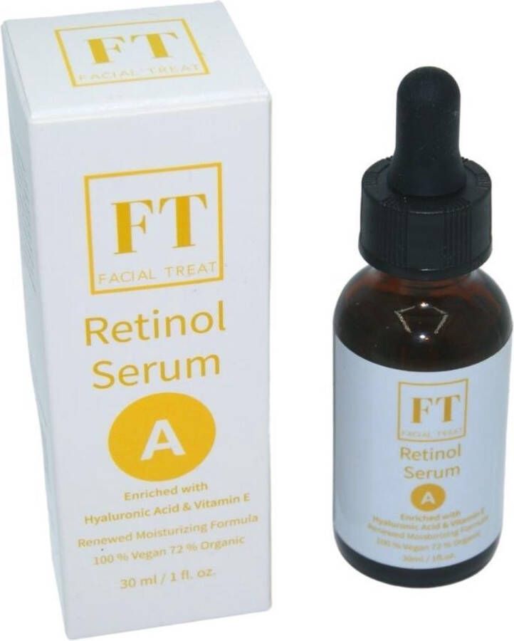 Facial Treat Retinol Serum | Incl. Hyaluronzuur & Vitamine E | Anti Aging | Stimuleert Celvernieuwing | Collageen | Verkleint Poriën | Anti Acne | Jojoba olie | Aloe Vera Extract | Groene Thee Extract | Gezichtsserum | Vitamine A |