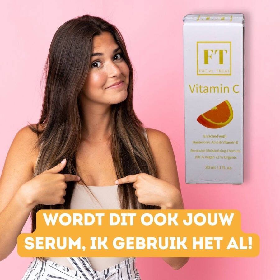 Facial Treat Vitamine C Serum 1 + 1 GRATIS Incl. Hyaluronzuur en Vitamine E 100 % Vegan 30 ml Collageen Versterkend Dagcrème