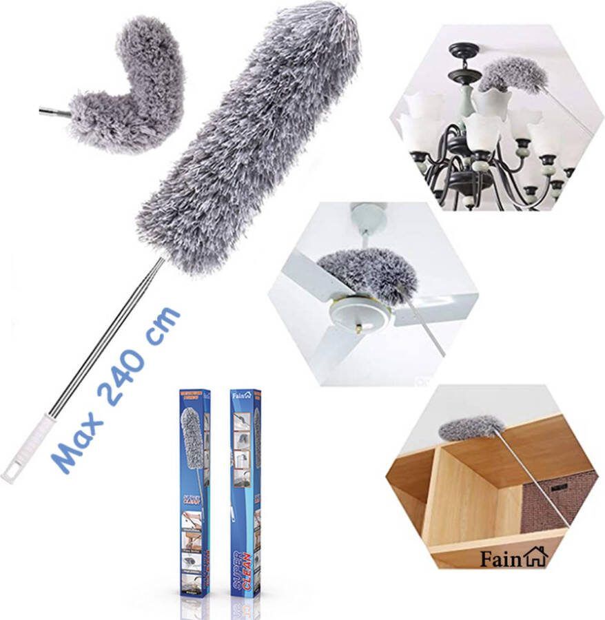Fain Plumeau met Telescoopsteel – Grijs – 80 tot 240 cm Uitschuifbaar – Wasbaar Flexibel 360° Draaibaar – Duster Microvezel Ragebol