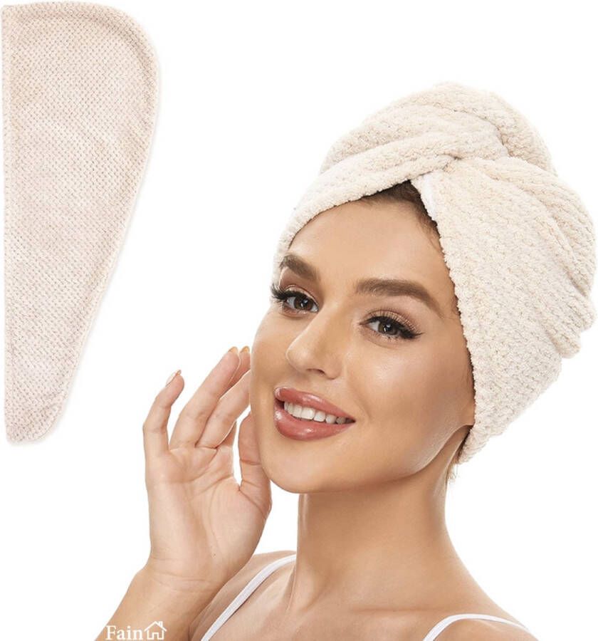 Fain Premium haarhanddoek – Hair towel – Beige – Voor alle haartypes Haarhanddoek microvezel Hoofdhanddoek – Haartulband – Haarhanddoek badstof – Haarhanddoek kinderen – Haarhanddoek sneldrogend