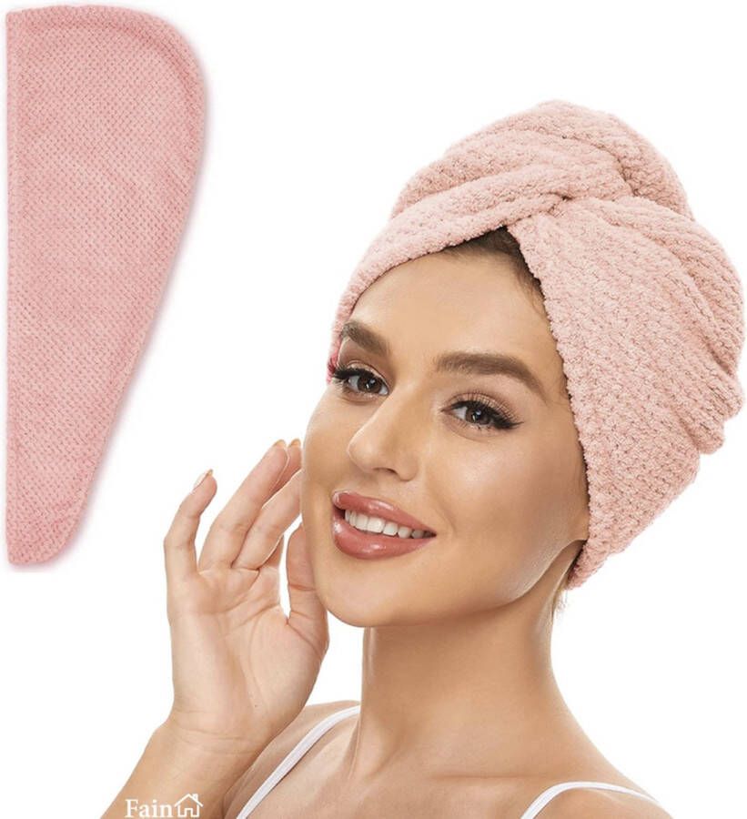 Fain Premium haarhanddoek – Hair towel – Licht roze – Voor alle haartypes Haarhanddoek microvezel Hoofdhanddoek – Haartulband – Haarhanddoek badstof – Haarhanddoek kinderen – Haarhanddoek sneldrogend