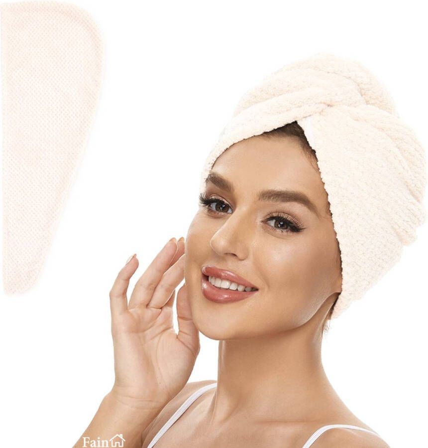 Fain Premium haarhanddoek – Hair towel – Wit – Voor alle haartypes Haarhanddoek microvezel Hoofdhanddoek – Haartulband – Haarhanddoek badstof – Haarhanddoek kinderen – Haarhanddoek sneldrogend