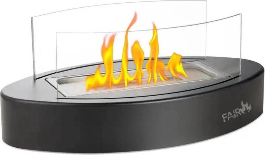 Fairflame Bio-Ethanol Sfeerhaard Tafelhaard Bio-Ethanol Haard Voor Binnen En Buiten Terrashaard 4 uur brandtijd Tafelbrander Milieuvriendelijk Ovaal Zwart 35 Centimeter Lang