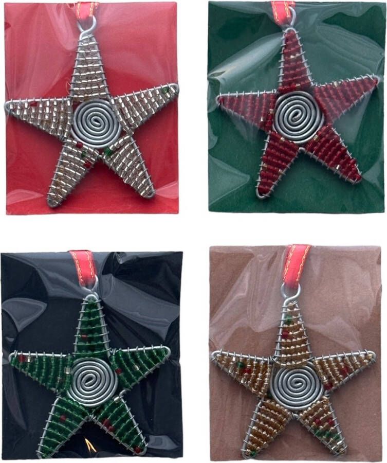 Fairitems Set van 4 Christmas Star Masai kralen hangers