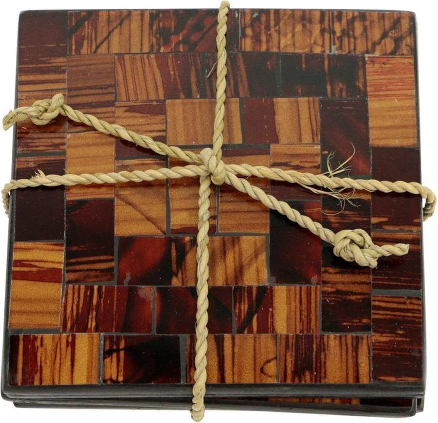 Fairtrade uit Indonesie Onderzetter Mozaïek Koper set 4 MDF 10x10x0 5 cm Multicolour 4 stuks India Sarana Fairtrade