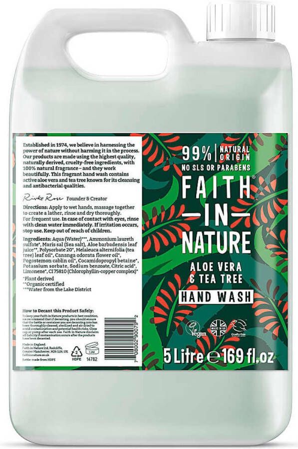 Faith In Nature Handzeep Navulling Aloë Vera & Tea Tree 5 lt