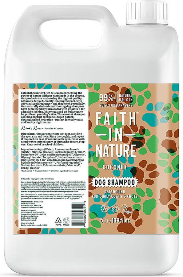 Faith In Nature Kokos Honden Shampoo 5L Grootverpakking