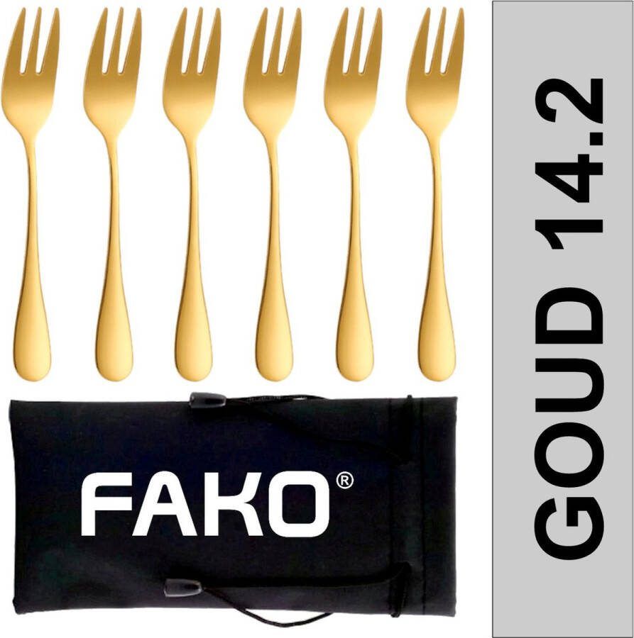 Fako Bijoux Gebaksvork Dessertvork Classic Vork Vorkjes 14cm Goud 6 Stuks