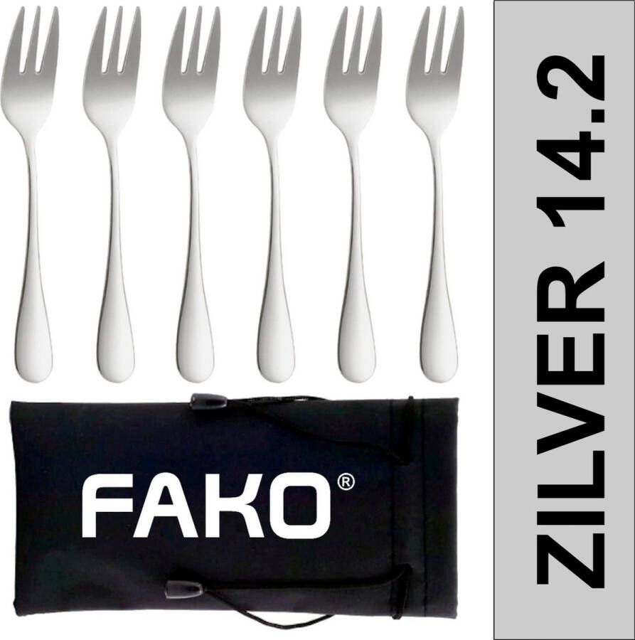 Fako Bijoux Gebaksvork Dessertvork Classic Vork Vorkjes 14cm Zilver 6 Stuks