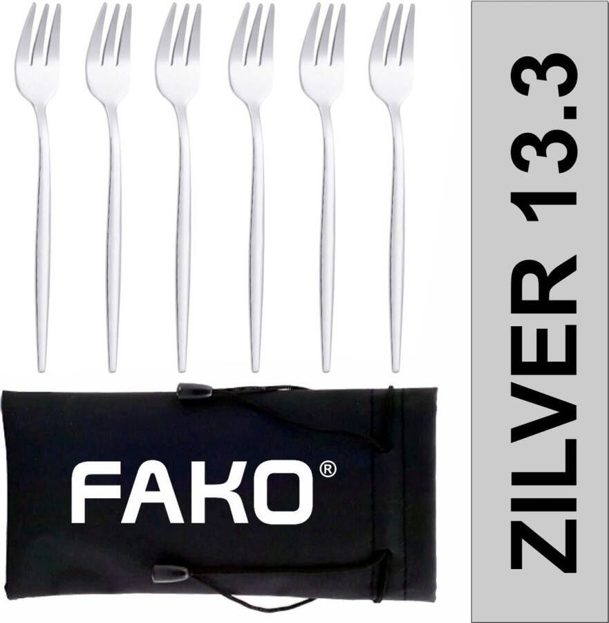 Fako Bijoux Gebaksvork Dessertvork Smal Vork Vorkjes 13cm Zilver 6 Stuks