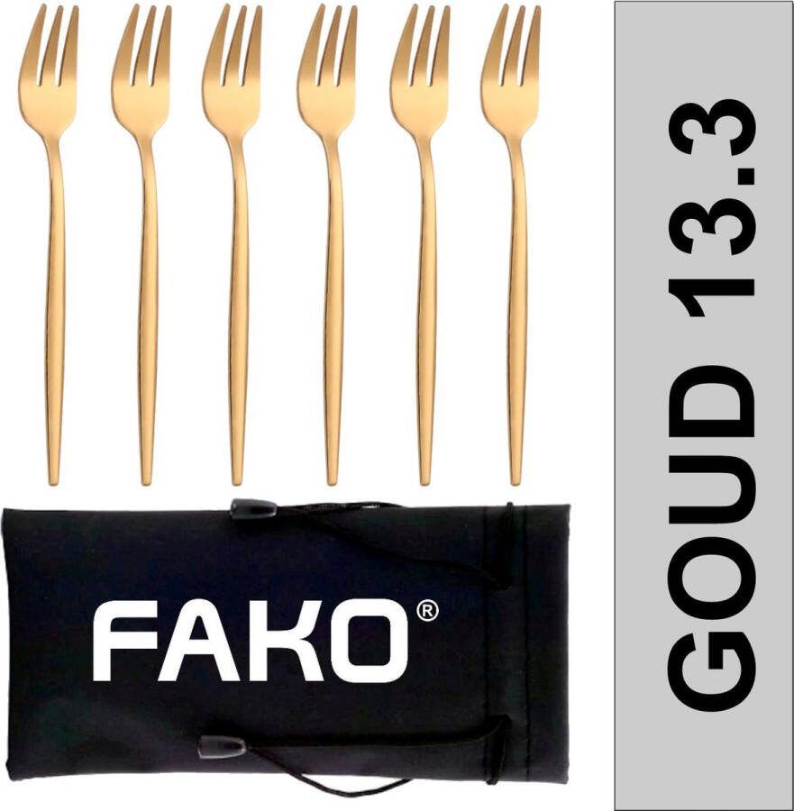 Fako Bijoux Gebaksvork Dessertvork Smal Vork Vorkjes 13cm Goud 6 Stuks