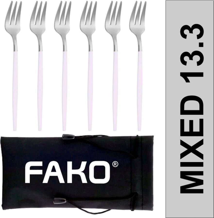 Fako Bijoux Gebaksvork Dessertvork Smal Vork Vorkjes 13cm Zilver Wit 6 Stuks
