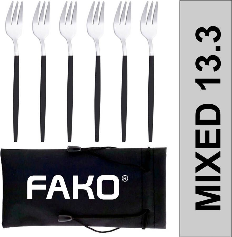 Fako Bijoux Gebaksvork Dessertvork Smal Vork Vorkjes 13cm Zilver Zwart 6 Stuks