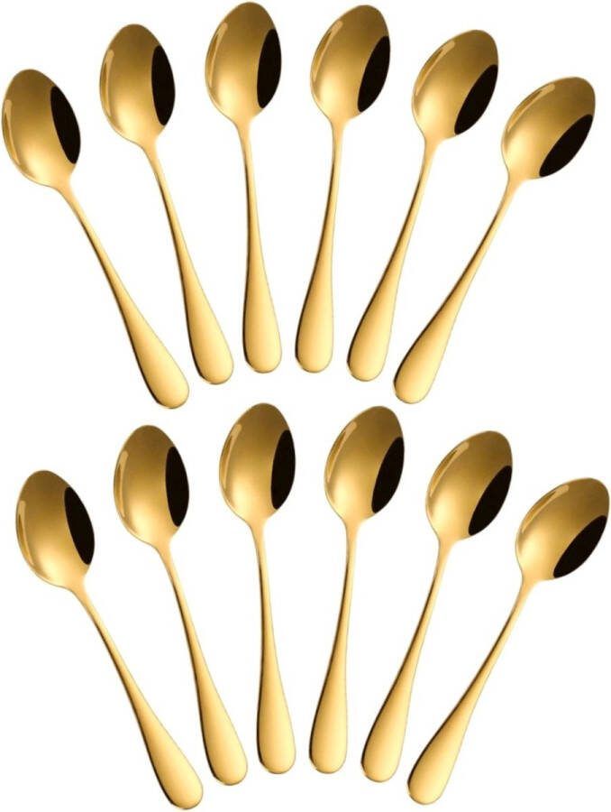 Fako Bijoux Koffielepel Dessertlepel Classic Ovale Lepels 14cm Goud 12 Stuks