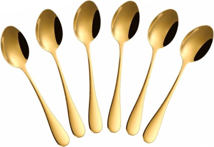 Fako Bijoux Koffielepel Dessertlepel Classic Ovale Lepels 14cm Goud 6 Stuks