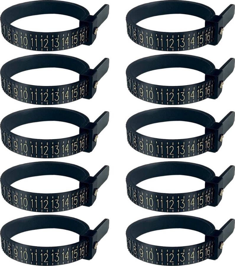Fako Bijoux Ringmaat Meter Ring Vinger Meetgereedschap US Maatvoering Zwart 10 Stuks