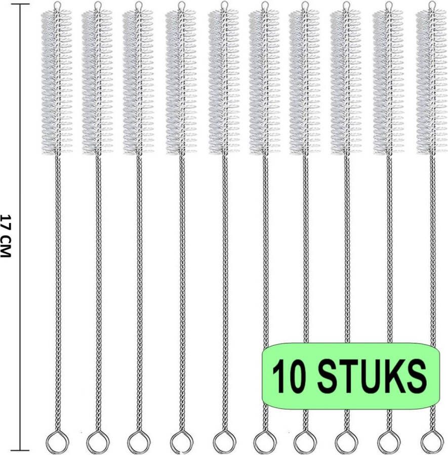 Fako Bijoux RVS Schoonmaakborstels Voor Rietjes Borsteltjes 10 Stuks 17cm Herbruikbaar