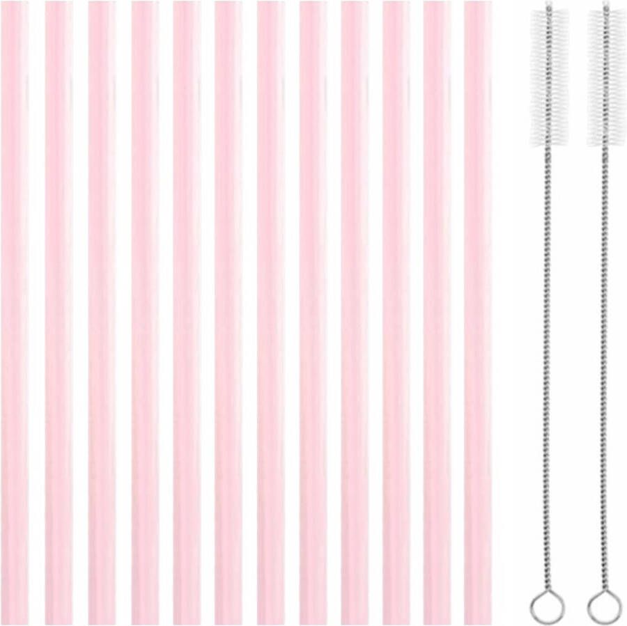 Fako Bijoux Siliconen Rietjes Pastel 10 Herbruikbare Rietjes 23 cm Duurzaam en Hygiënisch 2 Schoonmaakborstels Roze