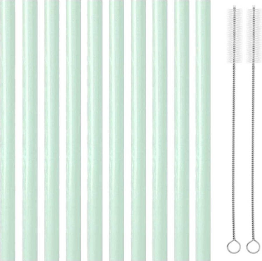 Fako Bijoux Siliconen Rietjes Pastel XL 10 Herbruikbare Rietjes 25 cm 11mm Duurzaam en Hygiënisch 2 Schoonmaakborstels Groen