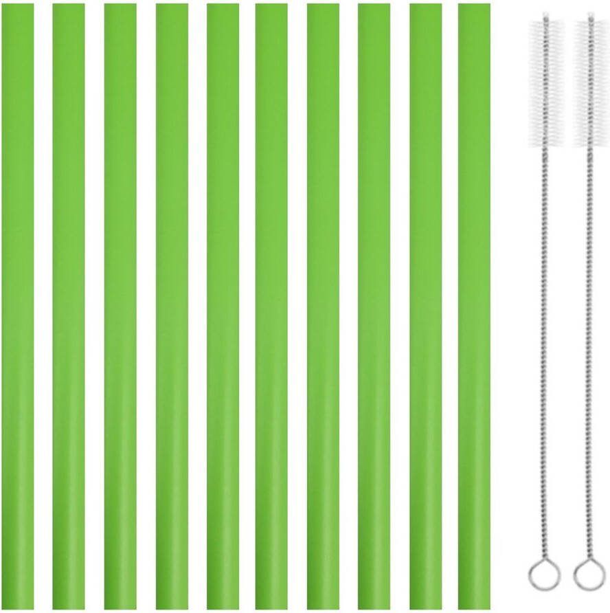 Fako Bijoux Siliconen Rietjes XL 10 Herbruikbare Rietjes 25 cm 11mm Duurzaam en Hygiënisch 2 Schoonmaakborstels Groen