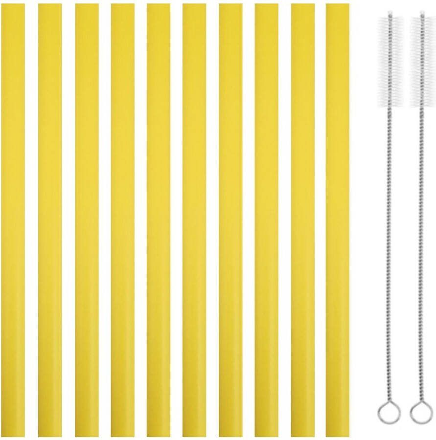 Fako Bijoux Siliconen Rietjes XL 10 Herbruikbare Rietjes 25 cm 11mm Duurzaam en Hygiënisch 2 Schoonmaakborstels Geel