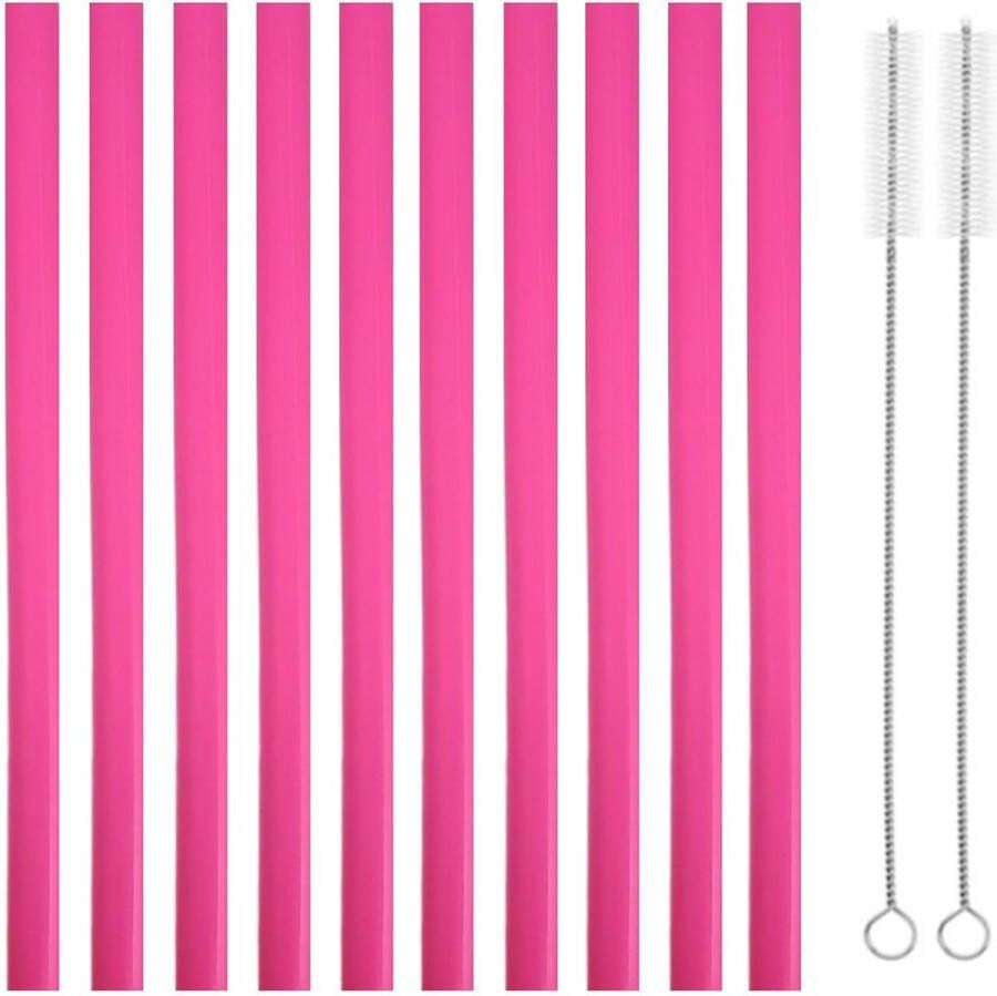 Fako Bijoux Siliconen Rietjes XL 10 Herbruikbare Rietjes 25 cm 11mm Duurzaam en Hygiënisch 2 Schoonmaakborstels Donkerroze