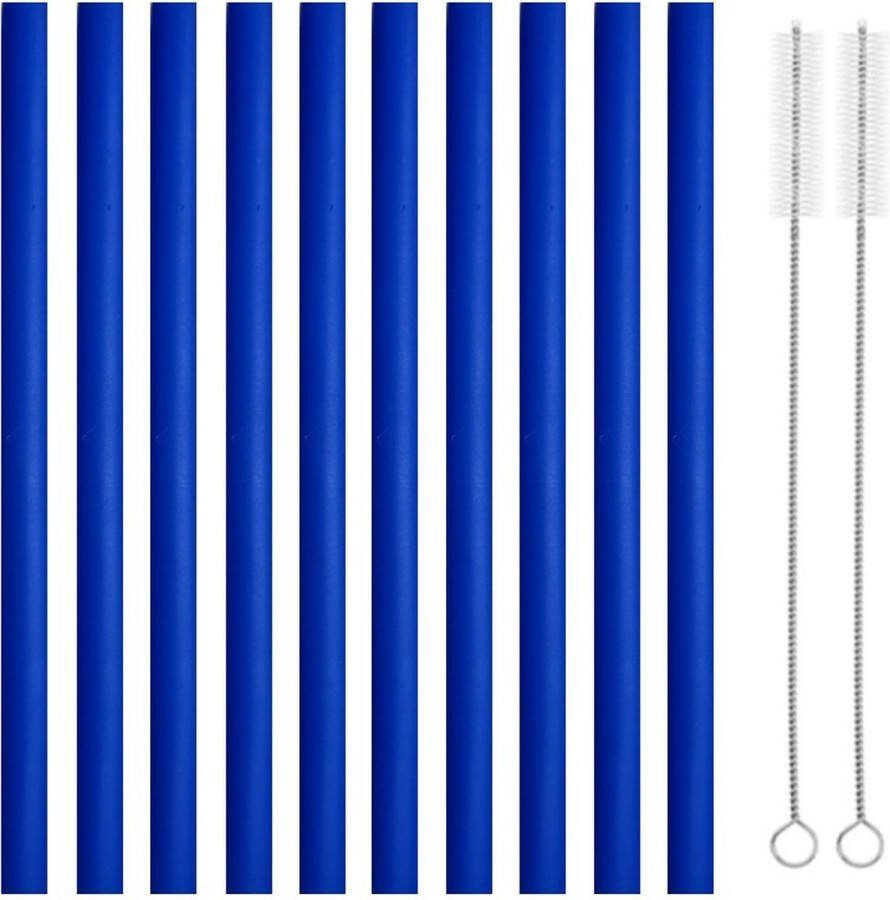 Fako Bijoux Siliconen Rietjes XL 10 Herbruikbare Rietjes 25 cm 11mm Duurzaam en Hygiënisch 2 Schoonmaakborstels Donkerblauw