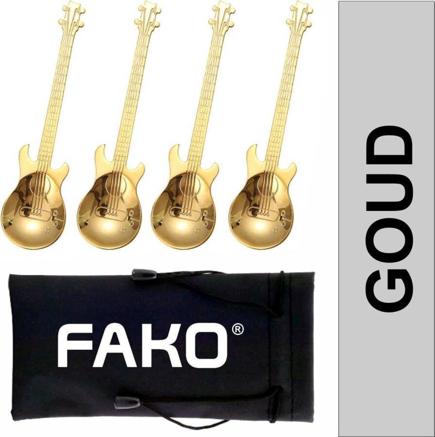 Fako Bijoux Theelepel Koffielepel Gitaar Goud 4 Stuks