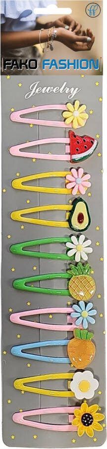Fako Fashion 10 Haarspeldjes Op Kaart Haarclips Voor Meisjes 10 Stuks Bloemen & Fruit