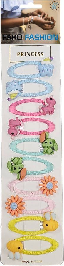 Fako Fashion 10 Haarspeldjes Op Kaart Haarclips Voor Meisjes 10 Stuks Dieren & Bloemetjes