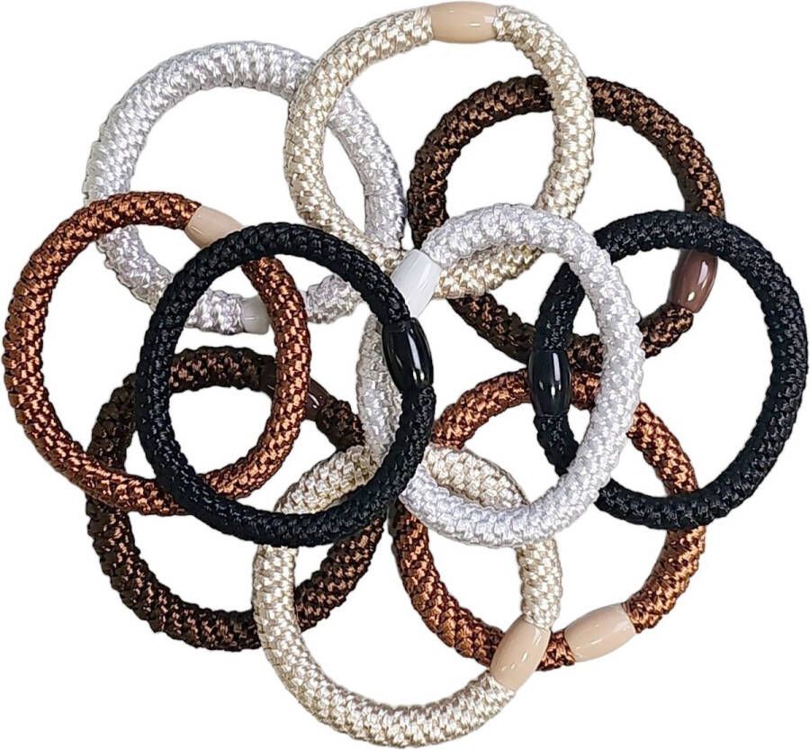 Fako Fashion Gevlochten Haarelastiekjes Met Kraal Dikke Haarelastiekjes Te Dragen Als Armband 2-in-1 Haar Elastiek 10 Stuks Bruin Mix