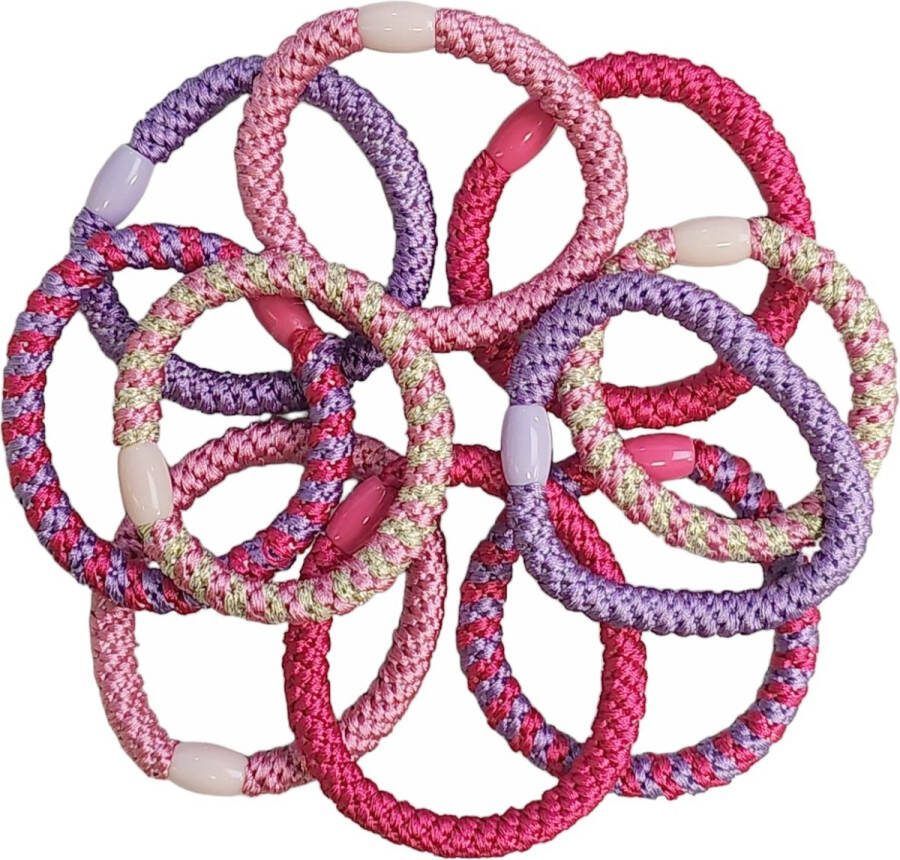 Fako Fashion Gevlochten Haarelastiekjes Met Kraal Dikke Haarelastiekjes Te Dragen Als Armband 2-in-1 Haar Elastiek 10 Stuks Spring Mix