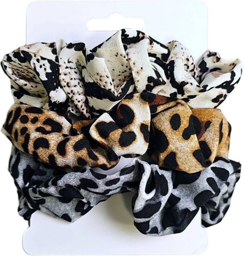 Fako Fashion Haarelastiek Scrunchie Haarwokkel Haarband Animal Skin 3 Stuks