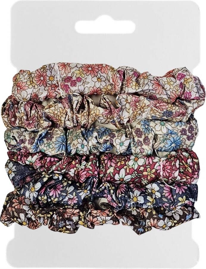 Fako Fashion Haarelastiek Scrunchie Haarwokkel Haarband Flower Power 6 Stuks