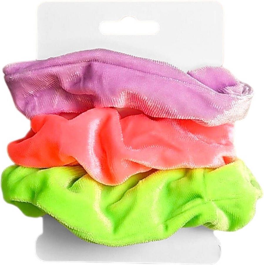 Fako Fashion Haarelastiek Scrunchie Haarwokkel Haarband Fluffy Neon 3 Stuks