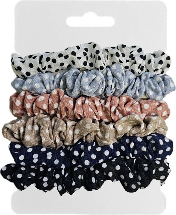 Fako Fashion Haarelastiek Scrunchie Haarwokkel Haarband Polka Dots 6 Stuks