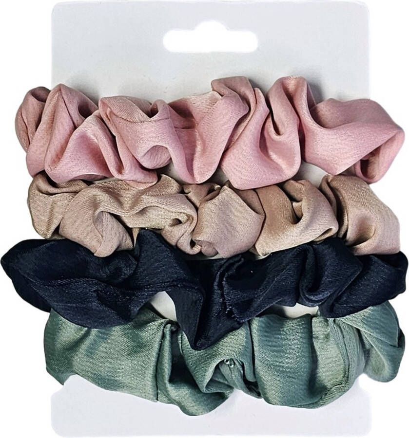 Fako Fashion Haarelastiek Scrunchie Haarwokkel Haarband Soft & Silk 4 Stuks