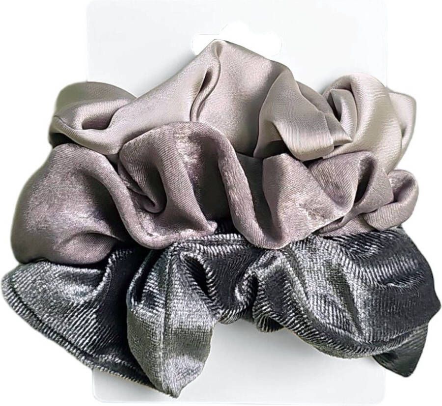 Fako Fashion Haarelastiek Scrunchie Haarwokkel Haarband Triple Grey 3 Stuks