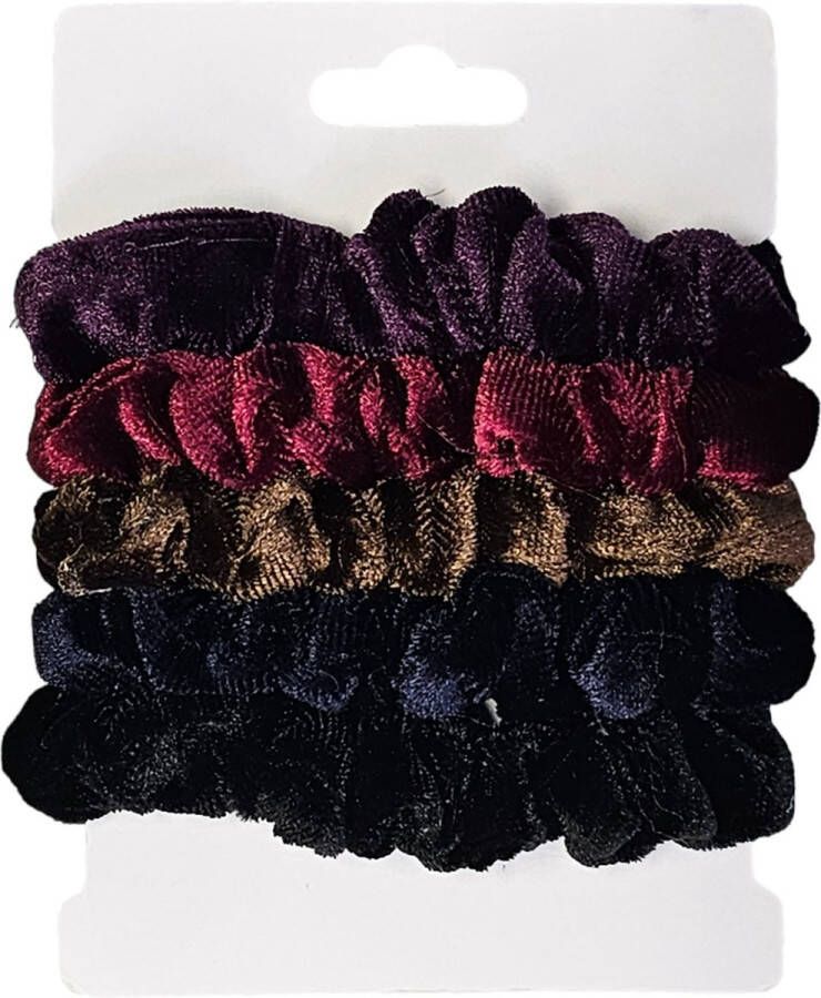 Fako Fashion Haarelastiek Scrunchie Haarwokkel Haarband Velours Donker 5 Stuks