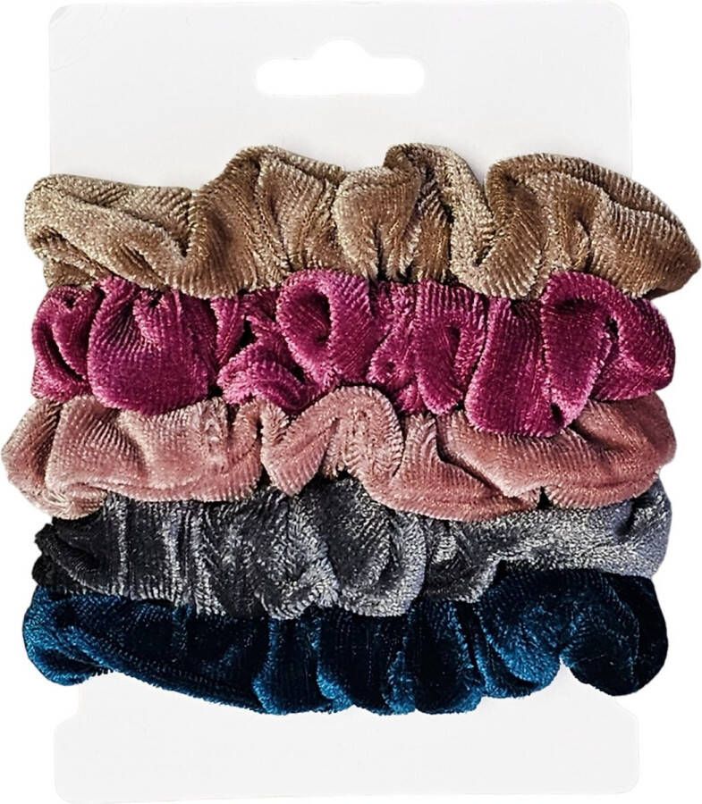 Fako Fashion Haarelastiek Scrunchie Haarwokkel Haarband Velours Retro 5 Stuks