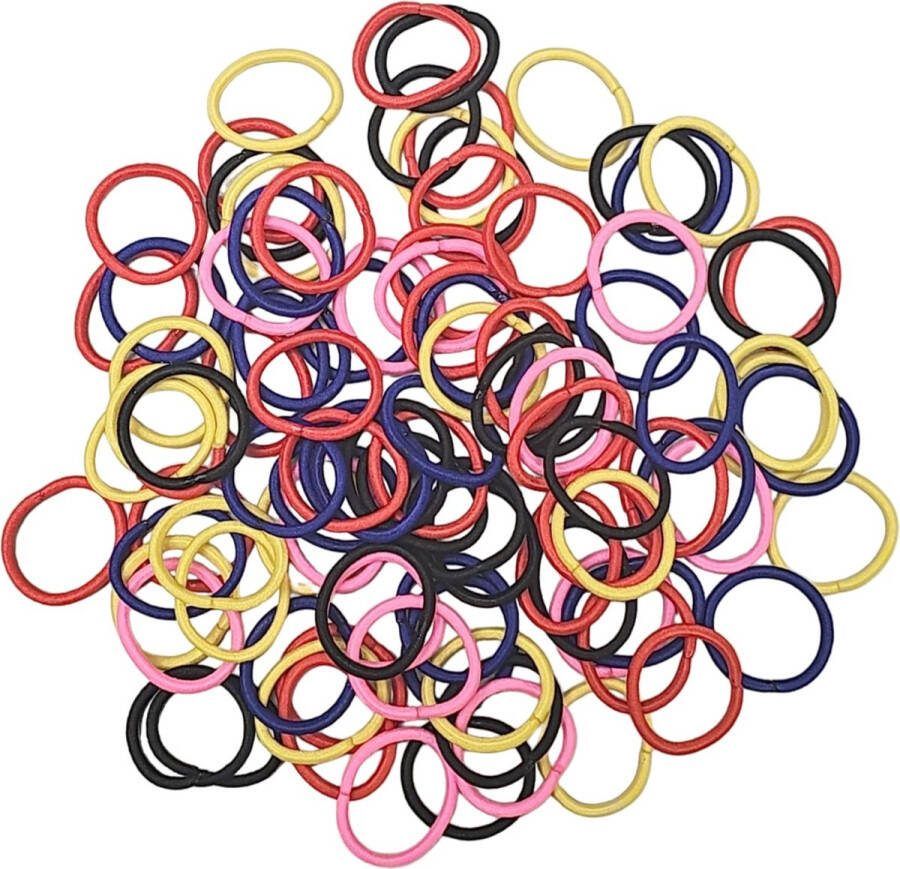 Fako Fashion Haarelastiekjes Mini Ø 25mm 2mm Dik 100 Stuks Zwart & Kleuren Mix