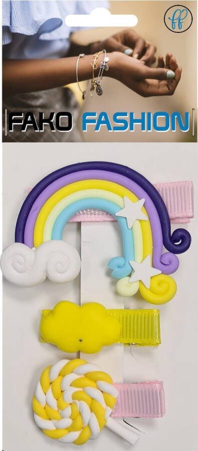 Fako Fashion Haarspeldjes Fimoklei Haarclips Voor Meisjes Polymeer Speldjes Kind 3 Stuks Regenboog Mix I