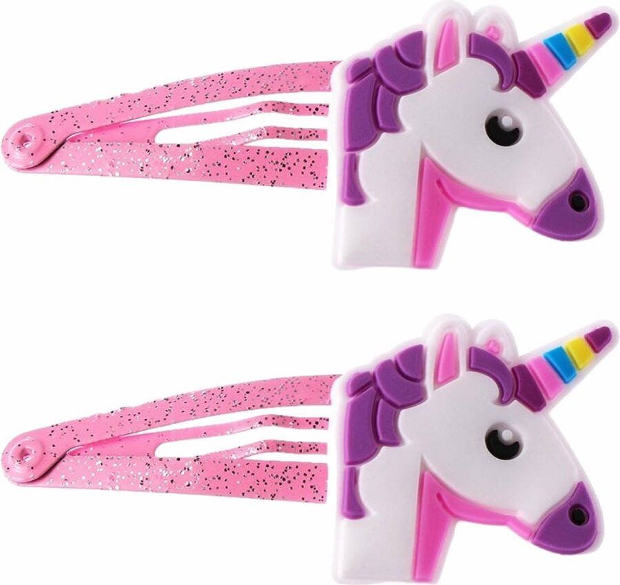 Fako Fashion Haarspeldjes Glitter Eenhoorn Unicorn Roze Haarclips Voor Meisjes 2 Stuks Hoofd Paars