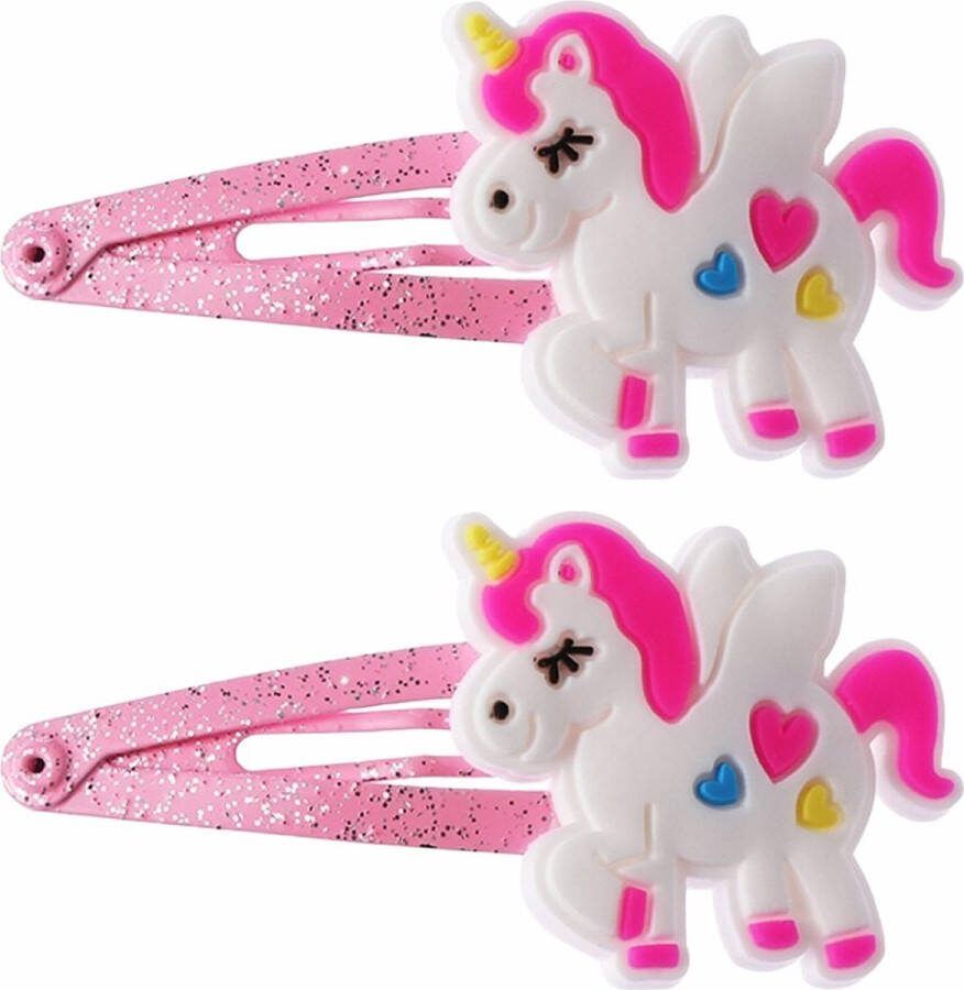 Fako Fashion Haarspeldjes Glitter Eenhoorn Unicorn Roze Haarclips Voor Meisjes 2 Stuks Eenhoorn Hartjes