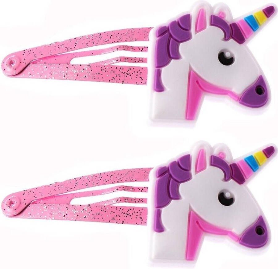 Fako Fashion Haarspeldjes Glitter Eenhoorn Unicorn Roze Haarclips Voor Meisjes 2 Stuks Eenhoorn Hoofd