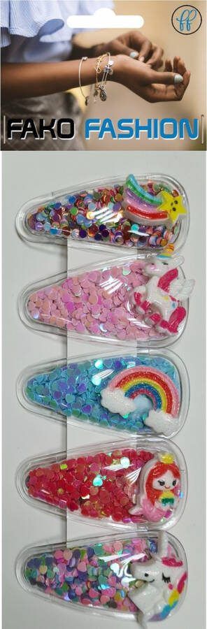 Fako Fashion Haarspeldjes Met Lovertjes Haarclips Voor Meisjes Gevulde Speldjes 5 Stuks Rainbow Mix